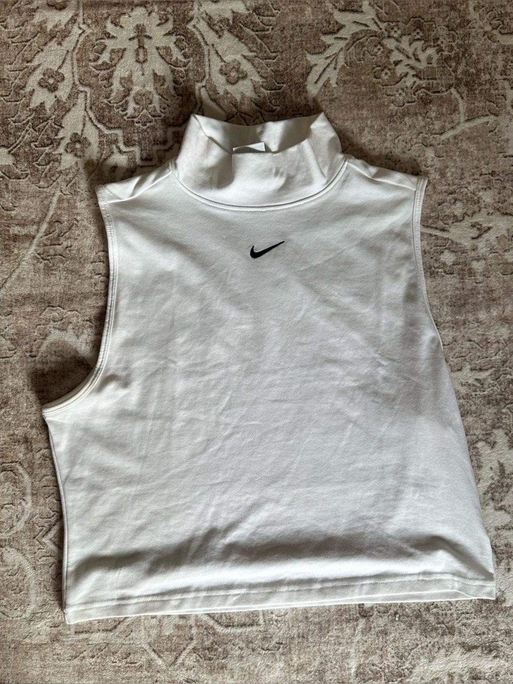 Nike White Sleeveless Mock Neck Crop Top